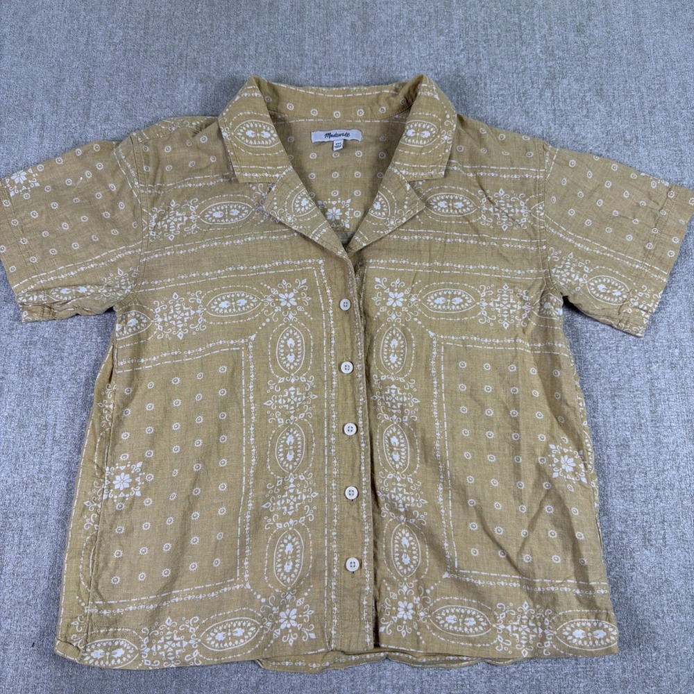 Madewell Short Sleeve ButtonUp Shirt Women's XXS Linen Coastal Cowgirl Beige
